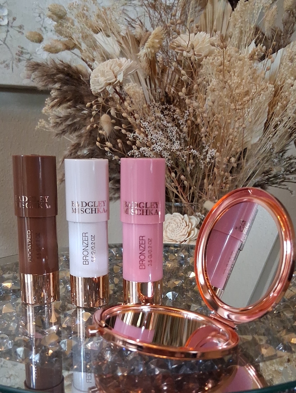New Badgley Mischka Bronzer Cream Blush Stick Trio With Mirror Women's Makeup